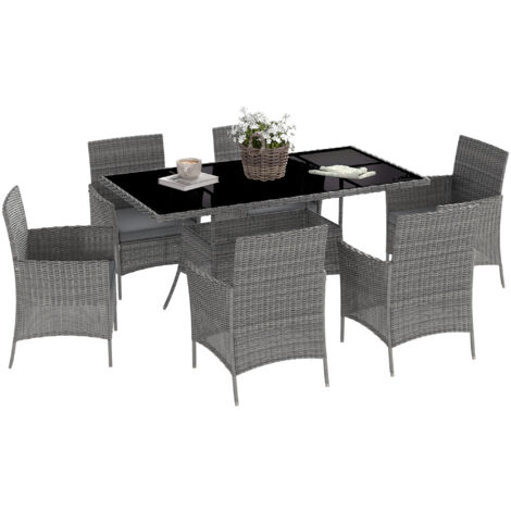 Outsunny 7pc Rattan Garden Furniture Dining Set Wicker Patio Conservatory Light Greyl