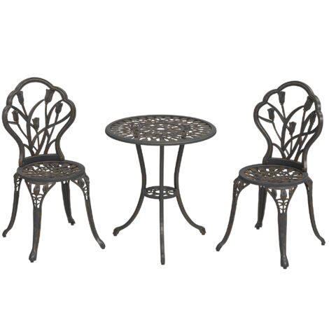 Outsunny 3 Piece Bistro Set, Aluminium Garden Furniture with Umbrella Hole (1/5)