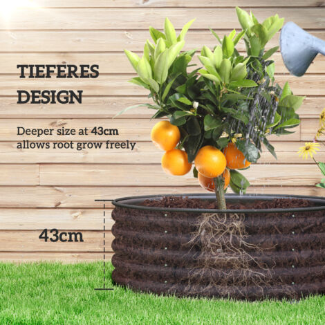 Outsunny Galvanised Planter with Gloves, 120 x 120 x 43cm, Dark Grey