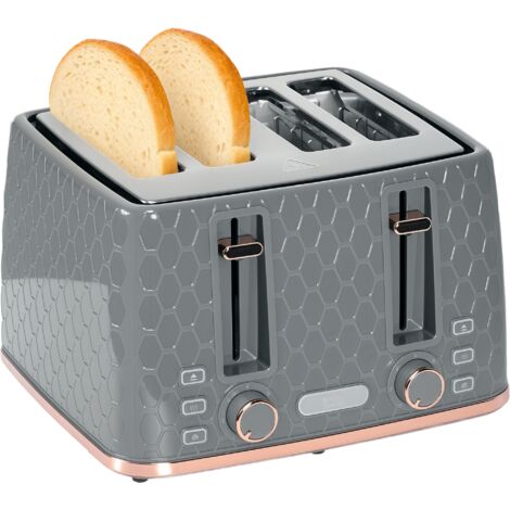 HOMCOM Toaster with 4 Slot, 7 Browning Levels, 1600W, Grey Honeycomb (1/5)