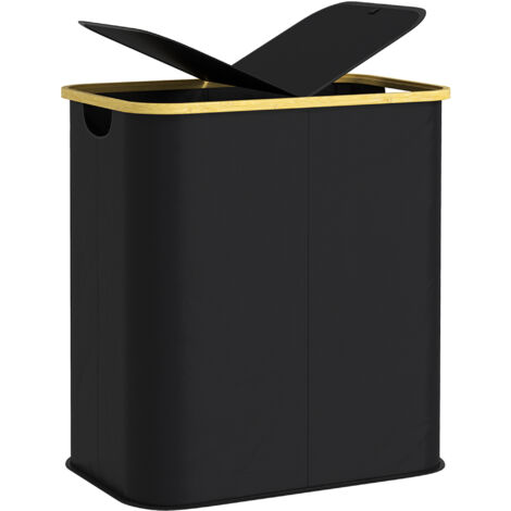 HOMCOM 80L Collapsible Laundry Hamper, Washing Basket for Bathroom, Black (1/5)