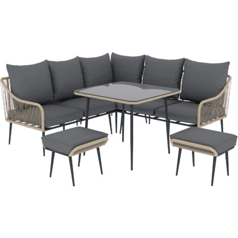 Outsunny 6 Piece Garden Furniture Set Garden Sofa with Cushions, Light Brown (1/5)