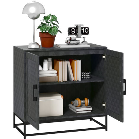 HOMCOM Modern Storage Cupboard with Adjustable Shelf and 2 Doors, Black (1/5)