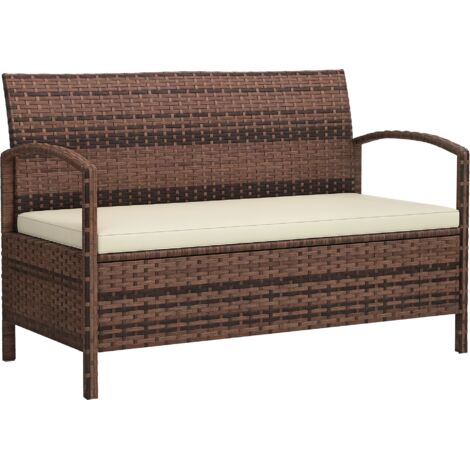 Outsunny Rattan Garden Bench w/ 125L Storage, Cushioned Outdoor Bench, Brown (1/5)