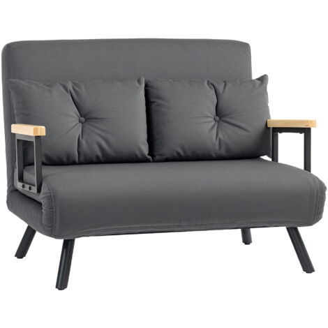 HOMCOM Click Clack Bed Settee for Living Room, Guest Room Dark Grey-Two Seater