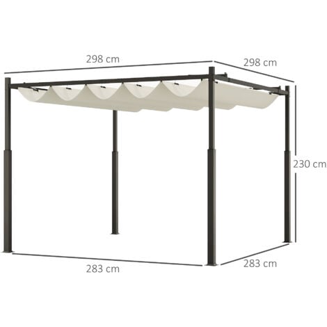 Outsunny 3 x 3(m) Pergola with Retractable Roof, 80mm Metal Column, White