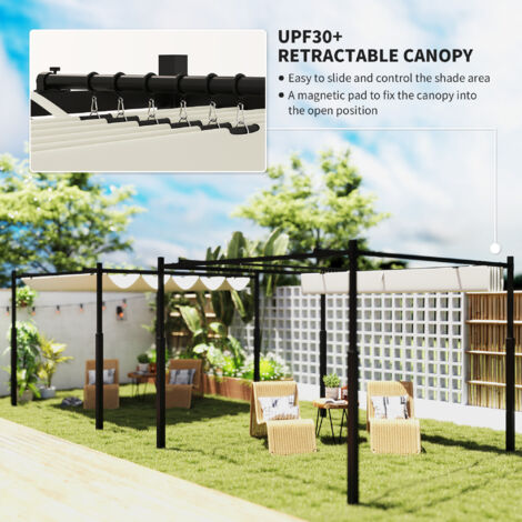 Outsunny 3 x 3(m) Pergola with Retractable Roof, 80mm Metal Column, White