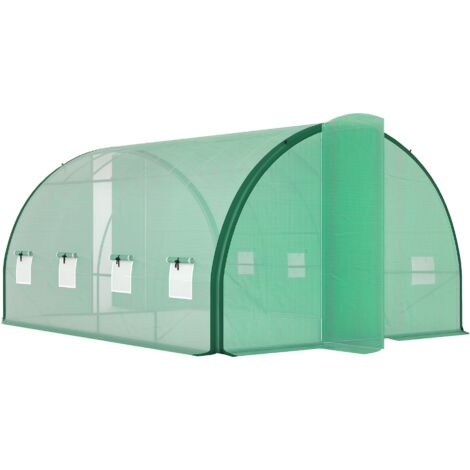 Outsunny Tunnel Greenhouse Upgraded Structure, Hinged Doors, 4 x 3(m), Green