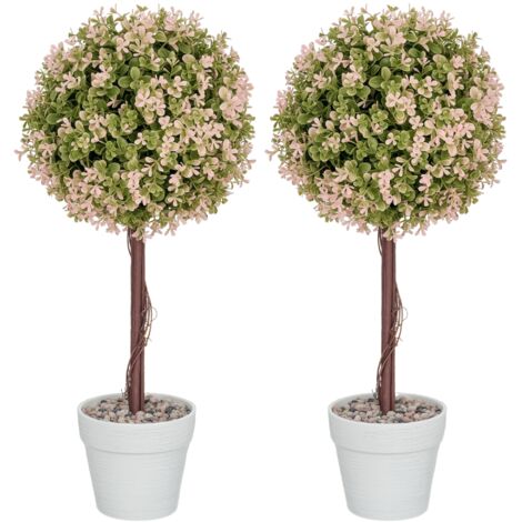 HOMCOM Set of 2 Decorative Artificial Plants, Cream White