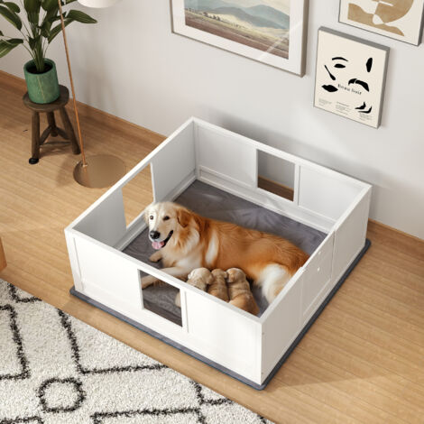 PawHut Dog Whelping Box with Whelping Pad, Adjustable Entrance, 124 x 120cm