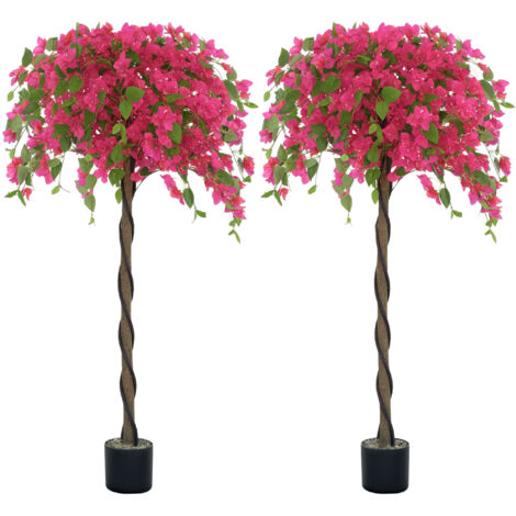 HOMCOM Set of 2 Decorative Artificial Plants Fake Plants Red (1/5)