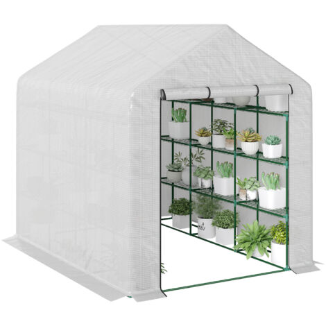 Outsunny Walk-in Garden Greenhouse Shelves Polytunnel Steeple Grow House