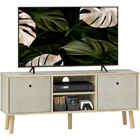 HOMCOM Modern TV Cabinet Stand w/ Shelves & Drawers, Bedroom Natural (1/5)