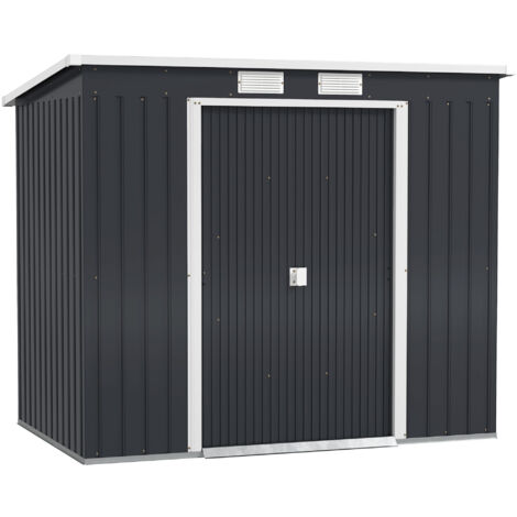 Outsunny 7 x 4ft Metal Garden Storage Shed w/ Double Door & Ventilation Dark Grey