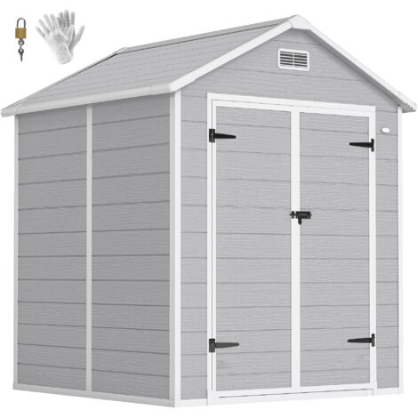 Outsunny 6 x 5ft Resin Garden Shed with Floor and Window, Light Grey (1/5)