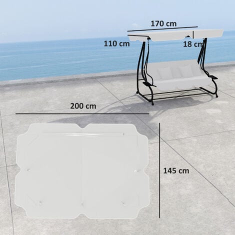 Outsunny Waterproof Garden Swing Canopy Replacement 3 Seater, Light Grey