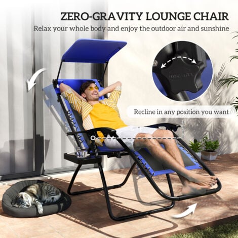 Outsunny 2 Pcs Zero Gravity Lounger Chair, Folding Reclining Chair, Blue