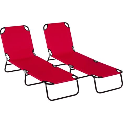 Outsunny Folding Sun Loungers Set of 2 with Adjustable Backrest Wine Red