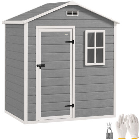 Outsunny 6 x 4ft Resin Garden Shed with Floor and Window, Grey (1/5)