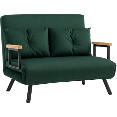 HOMCOM Click Clack Bed Settee for Living Room, Guest Room Dark Green-Two Seater