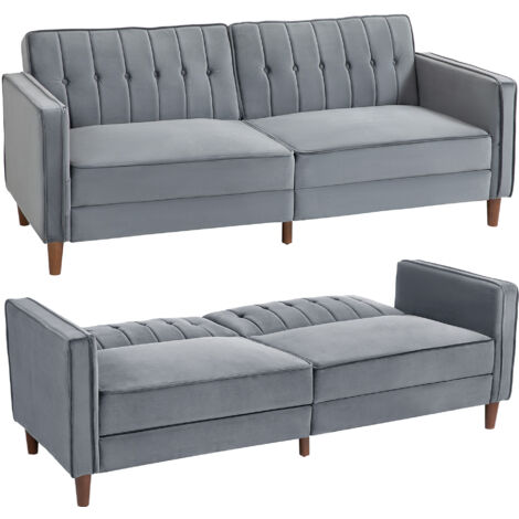 HOMCOM Convertible Sofa Futon Velvet-Touch Tufted Couch Sofa Bed Split Back Dark Grey