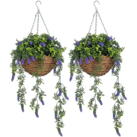 HOMCOM Set of 2 Artificial Plants, Lavender Flowers in Basket, Purple (1/5)