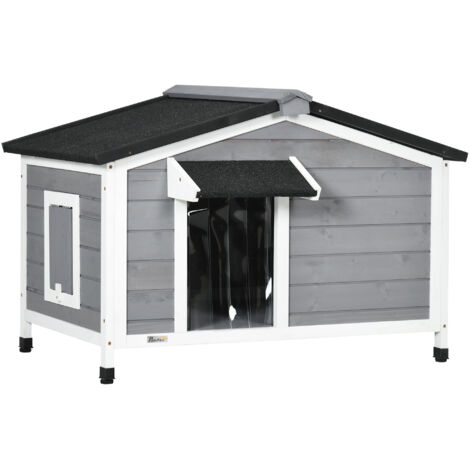 PawHut Wooden Dog Kennel for Outside 97L x 72W x 65Hcm, Grey (1/5)