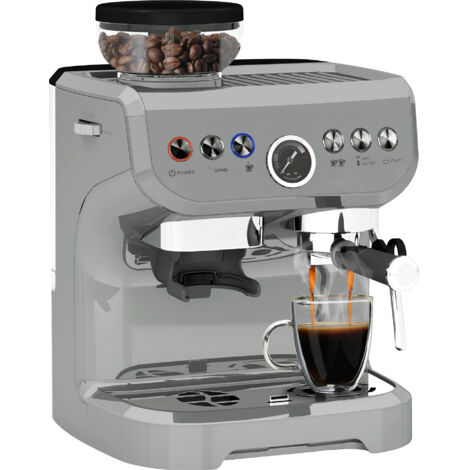HOMCOM Espresso Machine, Bean Grinder & Steam Wand, 15 Bar Pressure, Silver.