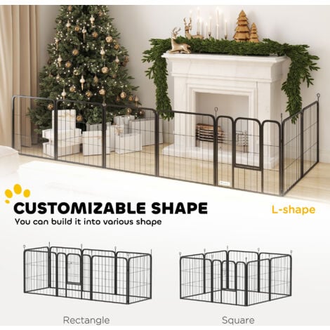 PawHut Eight-Panel Dog Playpen with Door, for Indoor, Outdoor, 60cm Tall