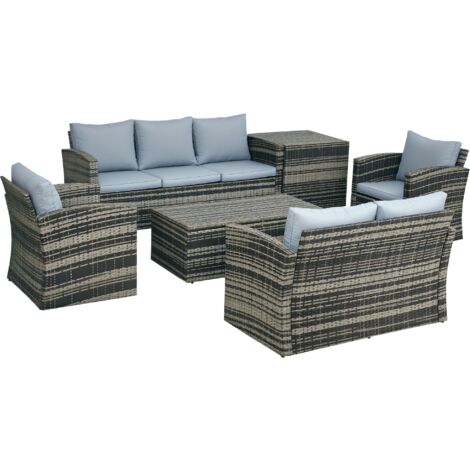 Outsunny 6 PCS Patio Rattan Sofa Set Conversation Furniture Grey (1/5)