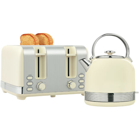 HOMCOM 1.7L 3000W Fast Boil Electric Kettle and 4 Slice Toaster Set, Cream
