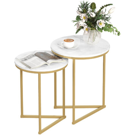 HOMCOM Nesting Coffee Table Set of 2 with Metal Frame, Gold Tone (1/5)