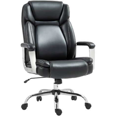 HOMCOM Faux Leather Desk Chair with Adjustable Height, 227kg 500LBS, Black (1/5)