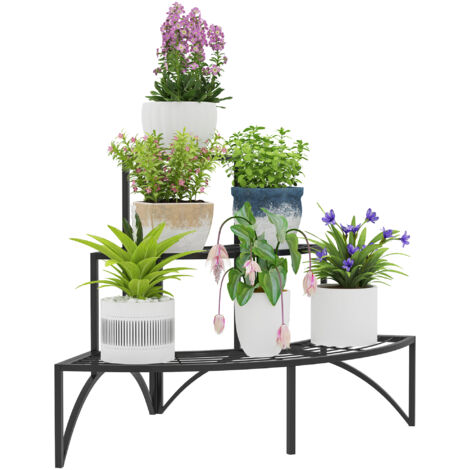 Outsunny 3 Tier Metal Corner Plant Stand for Garden Balcony Patio, Black (1/5)
