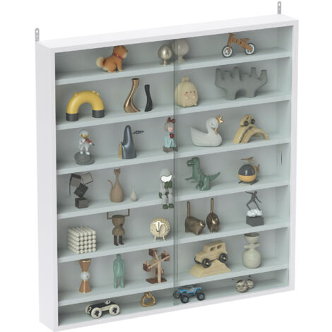 HOMCOM 7-Tier Wall Display Cabinet w/ Shelves Glass Doors, White