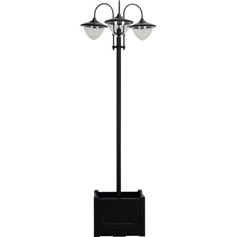 Outsunny 3-head LED Solar Light Lamp Street Light Post with Planter Base, Black (1/5)