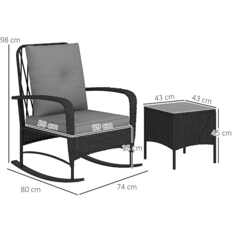 Outsunny Rattan Bistro Set Balcony Furniture with Rocking Chairs, Black
