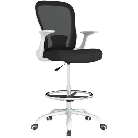 HOMCOM Mesh Draughtsman Chair, Ergonomic Drafting Chair, Black White (1/5)