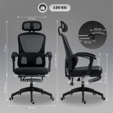 HOMCOM Mesh Ergonomic Office Chair with Lumbar Support, Headrest, Black
