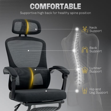 HOMCOM Mesh Ergonomic Office Chair with Lumbar Support, Headrest, Black