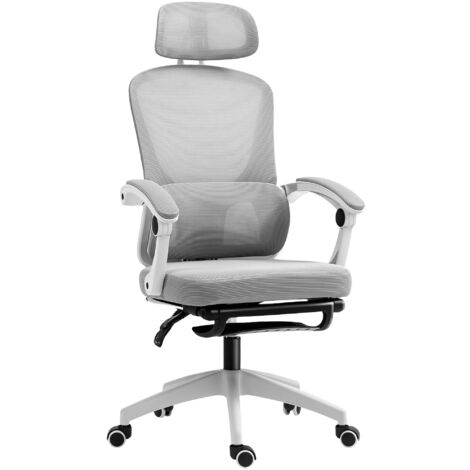 HOMCOM Mesh Ergonomic Office Chair with Lumbar Support, Headrest, Grey