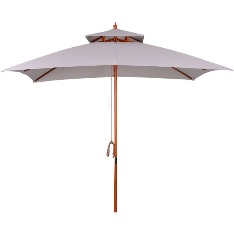 Outsunny 3(m) Wood Square Umbrella Garden Market Parasol Sunshade Grey (1/5)