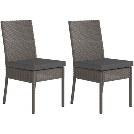 Outsunny 2 PCs Rattan Garden Chairs with Cushion, Wicker Dining Chairs Dark Grey