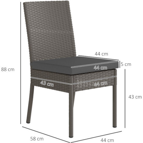 Outsunny 2 PCs Rattan Garden Chairs with Cushion, Wicker Dining Chairs Dark Grey