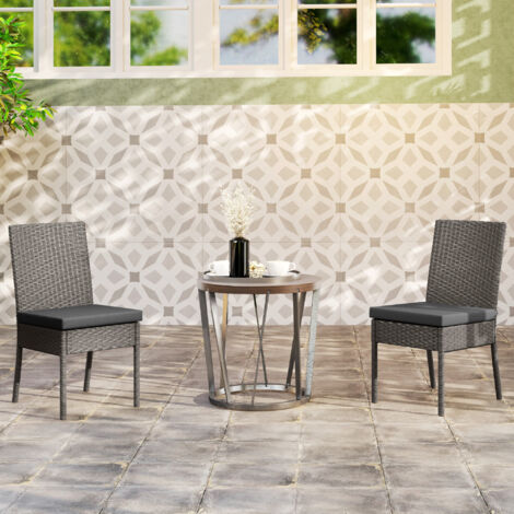 Outsunny 2 PCs Rattan Garden Chairs with Cushion, Wicker Dining Chairs Dark Grey