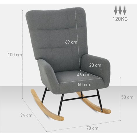 HOMCOM Rocking Chair, Modern Armchair with Backrest for Bedroom, Grey