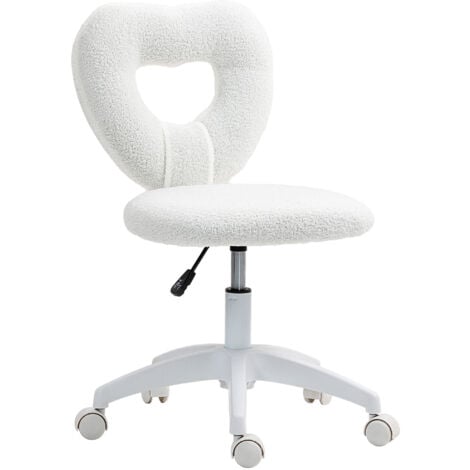 HOMCOM Armless Heart Desk Chair, Makeup Vanity Chair for Home, White