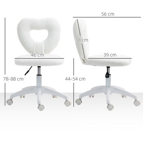 HOMCOM Armless Heart Desk Chair, Makeup Vanity Chair for Home, White