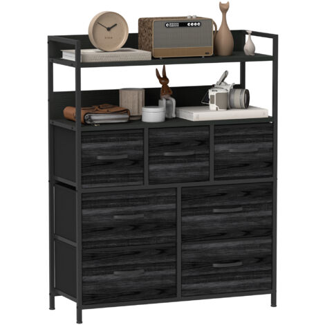 HOMCOM Bedroom Chest of Drawers 7 Drawer Dresser w/ Shelves, Black