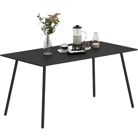 Outsunny Garden Table for 6 Person with Slat Top, Steel Frame, Black
